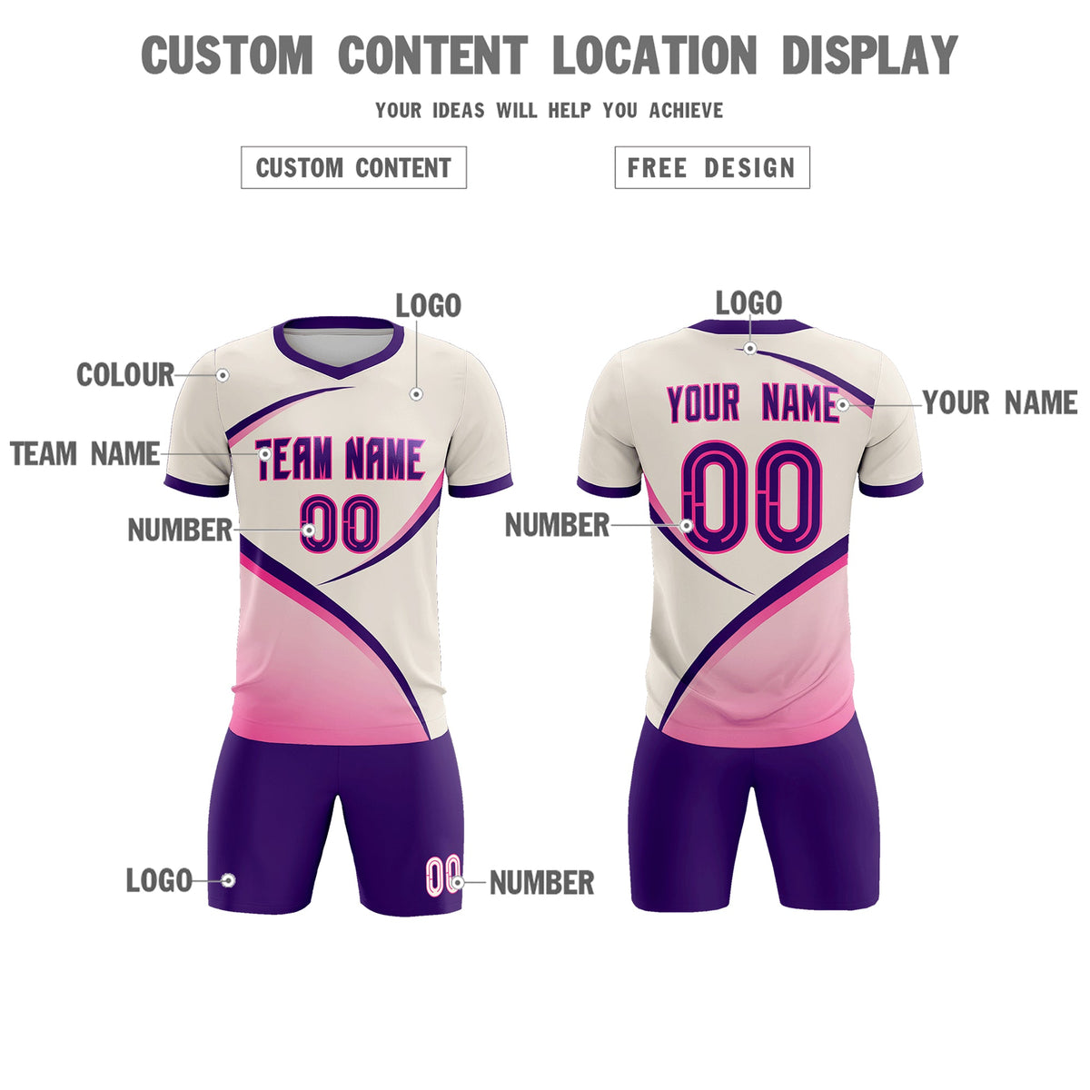 Custom Cream Purple Color Block Training Uniform For Men Football Kits Jersey