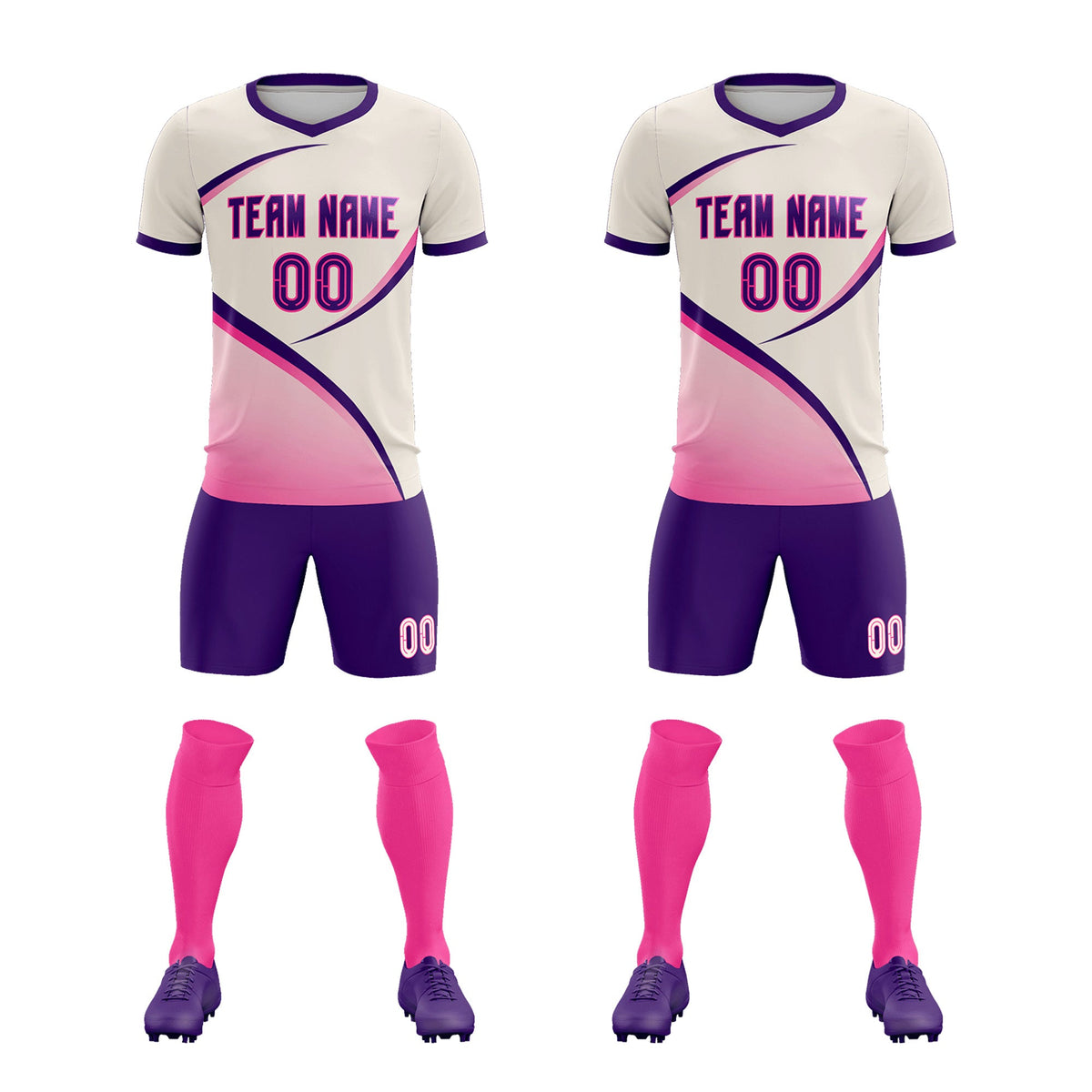 Custom Cream Purple Color Block Training Uniform For Men Football Kits Jersey