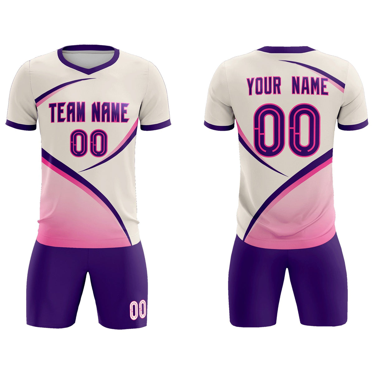 Custom Cream Purple Color Block Training Uniform For Men Football Kits Jersey
