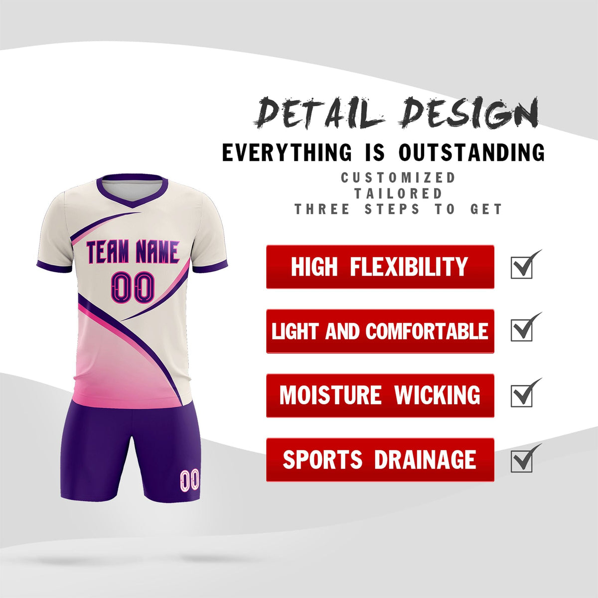 Custom Cream Purple Color Block Training Uniform For Men Football Kits Jersey