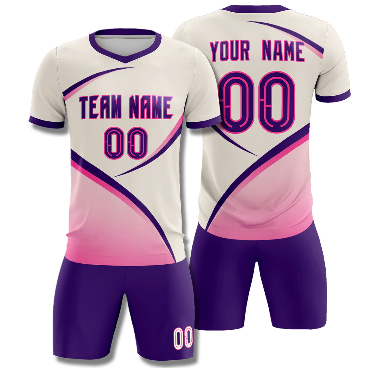 Custom Cream Purple Color Block Training Uniform For Men Football Kits Jersey
