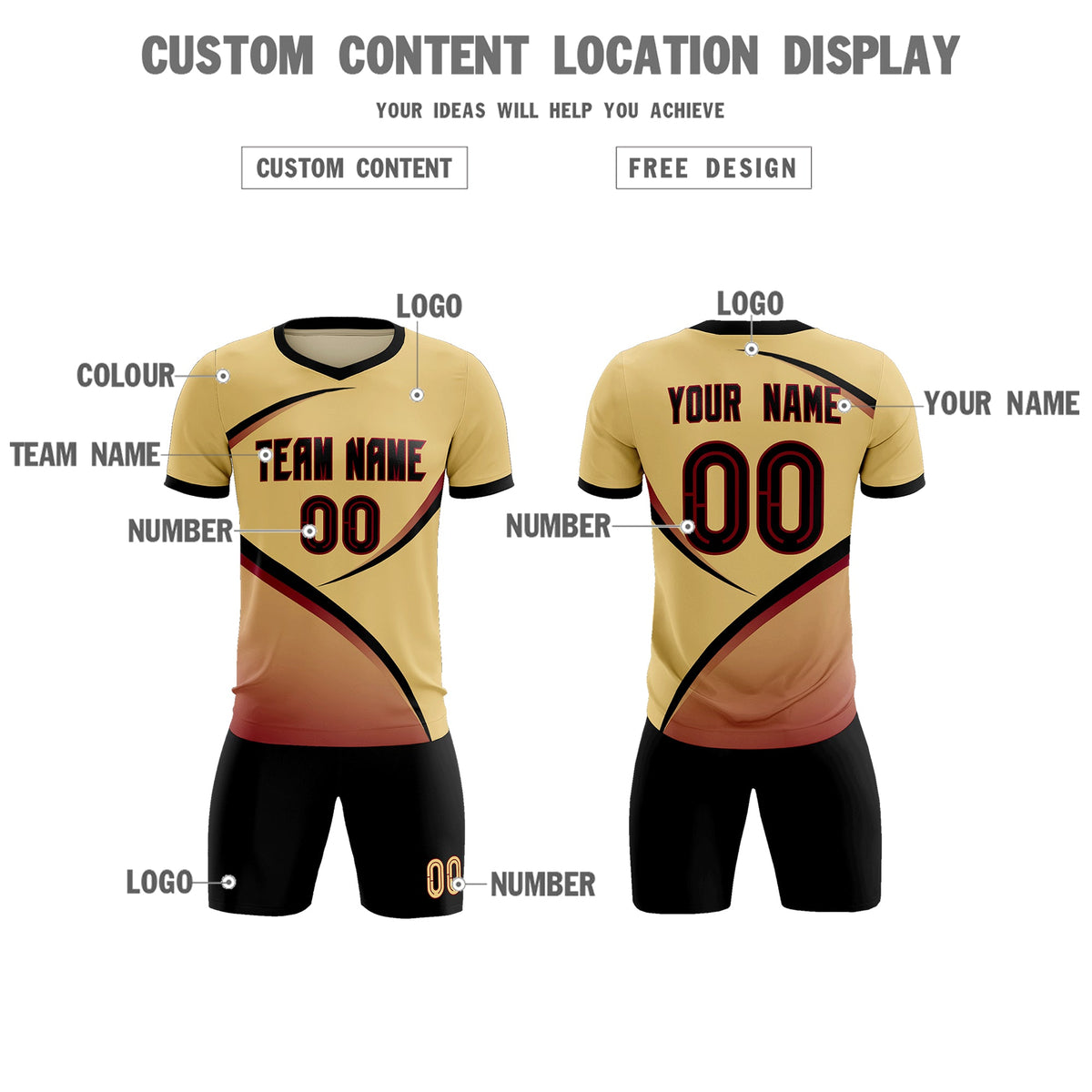 Custom Khaki Black Color Block Training Uniform For Men Football Kits Jersey