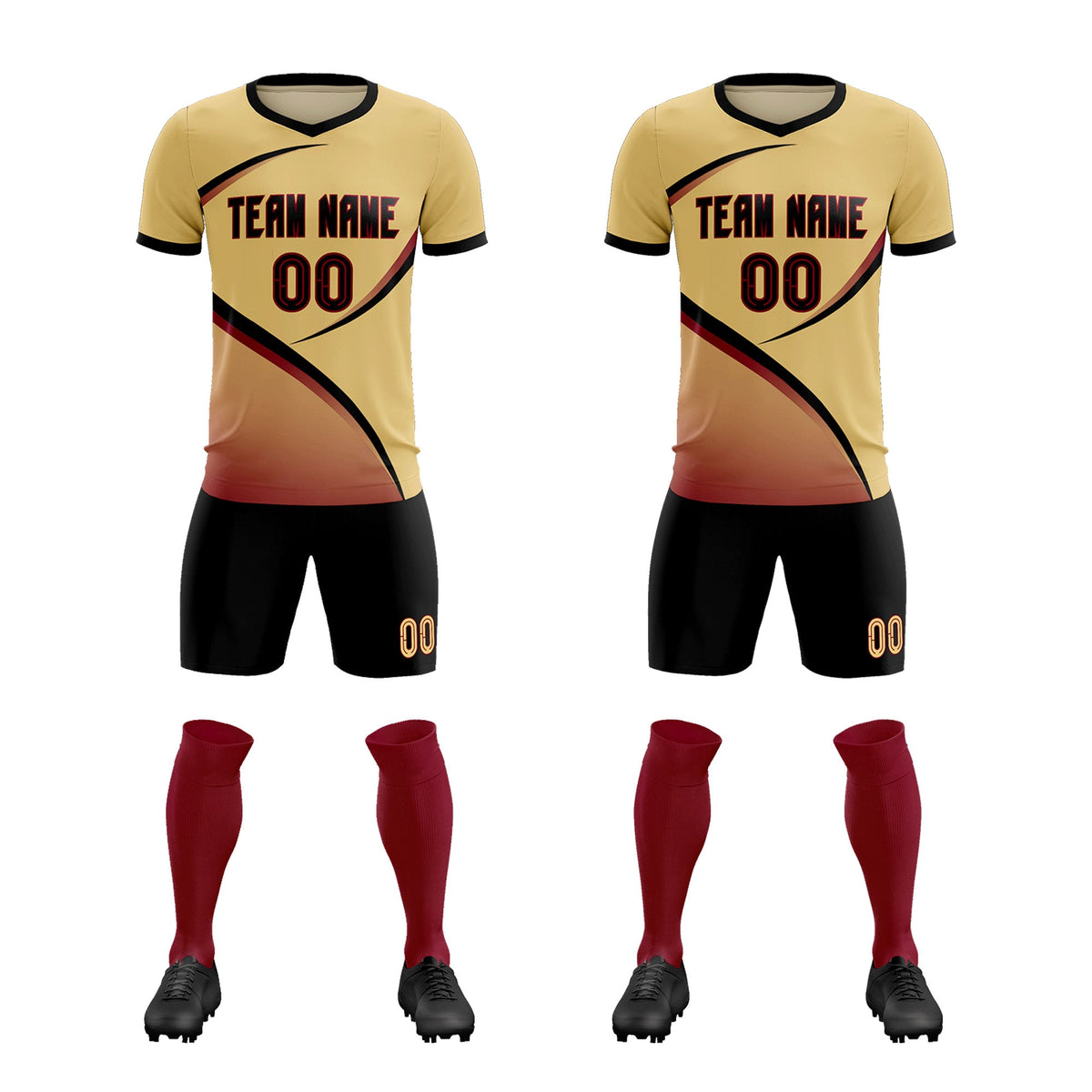 Custom Khaki Black Color Block Training Uniform For Men Football Kits Jersey