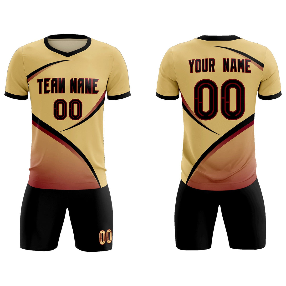 Custom Khaki Black Color Block Training Uniform For Men Football Kits Jersey