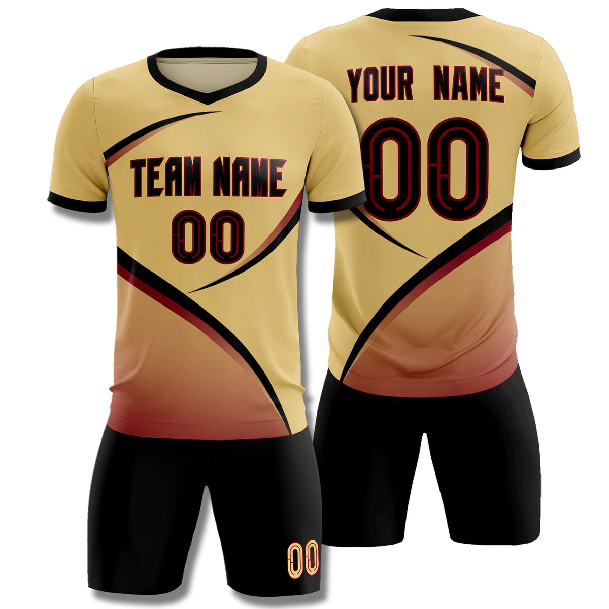 Custom Khaki Black Color Block Training Uniform For Men Football Kits Jersey