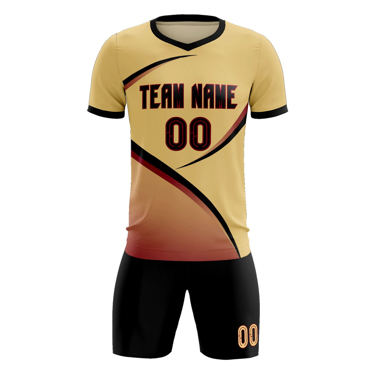 Custom Khaki Black Color Block Training Uniform For Men Football Kits Jersey