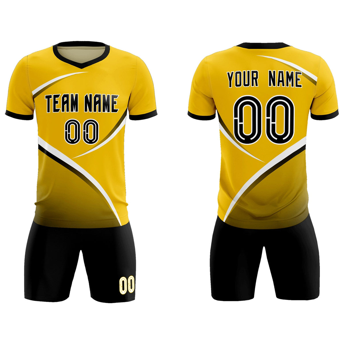 Custom Gold Black Color Block Training Uniform For Men Soccer Sets Jersey