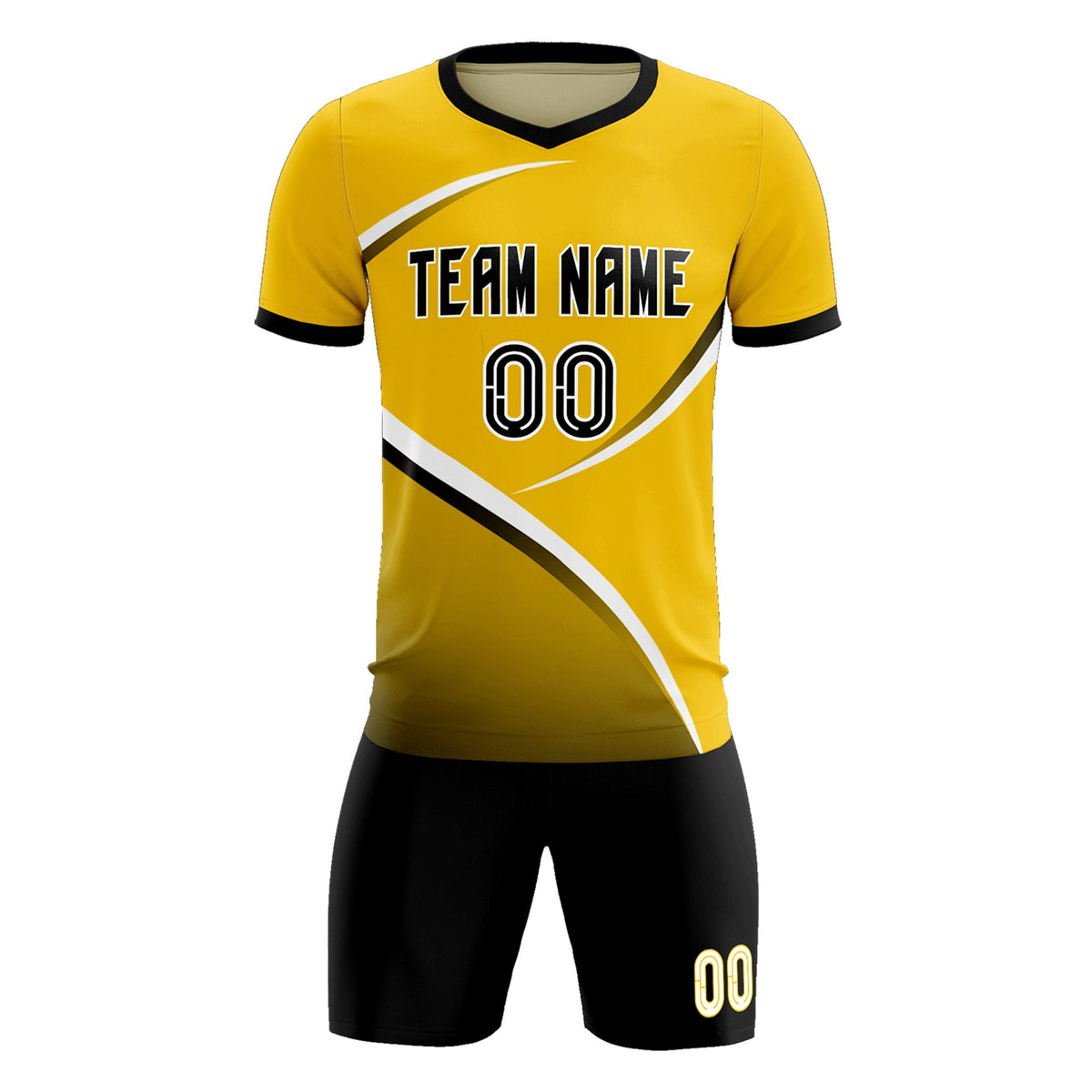 Custom Gold Black Color Block Training Uniform For Men Soccer Sets Jersey