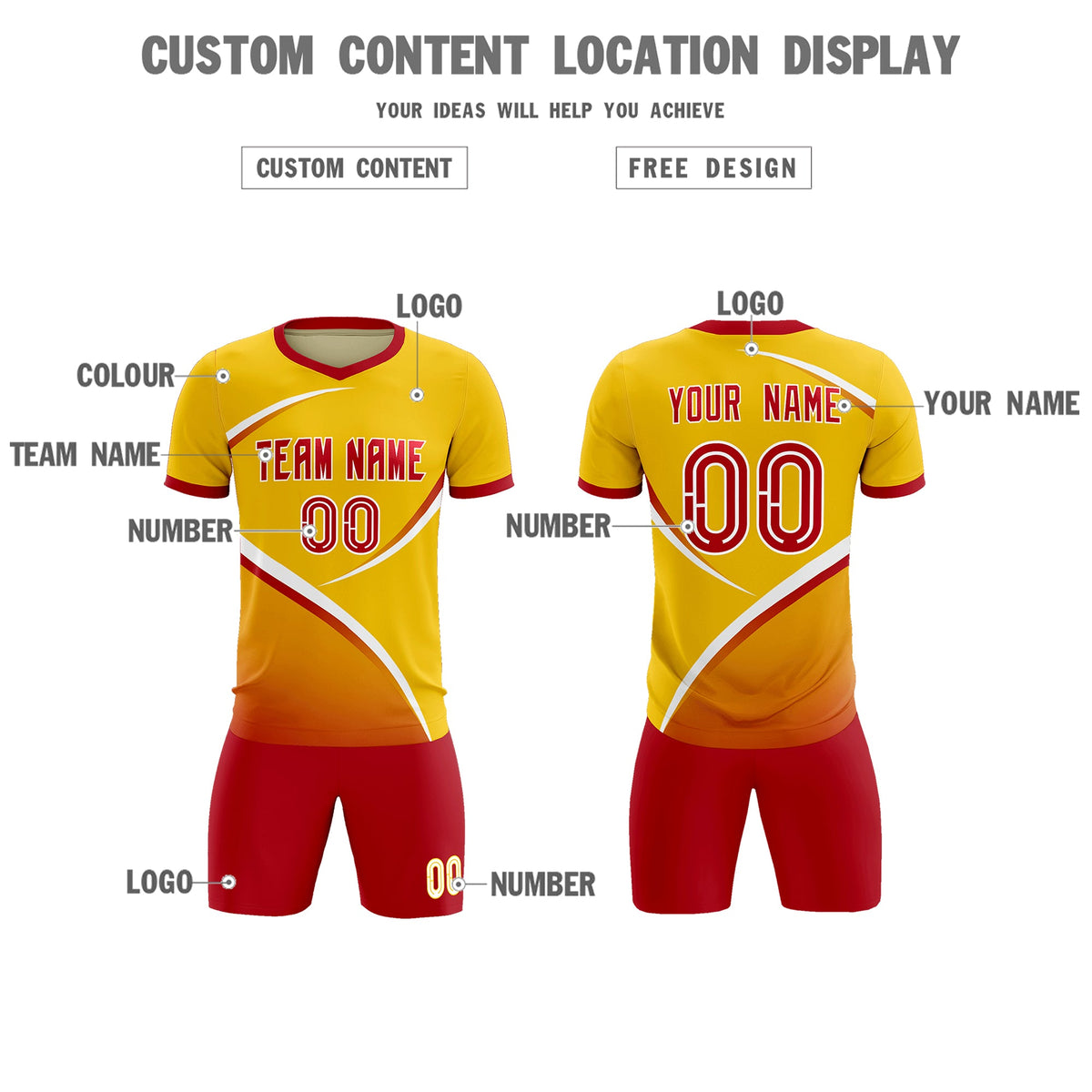 Custom Gold Red Color Block Training Uniform For Men Soccer Sets Jersey