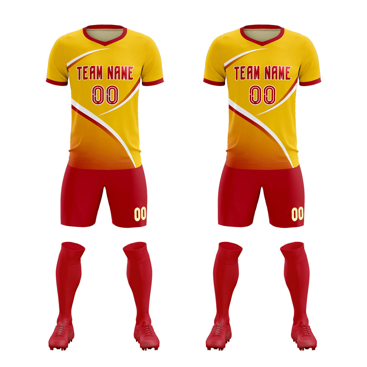 Custom Gold Red Color Block Training Uniform For Men Soccer Sets Jersey