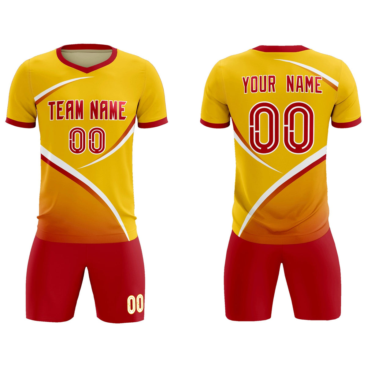 Custom Gold Red Color Block Training Uniform For Men Soccer Sets Jersey