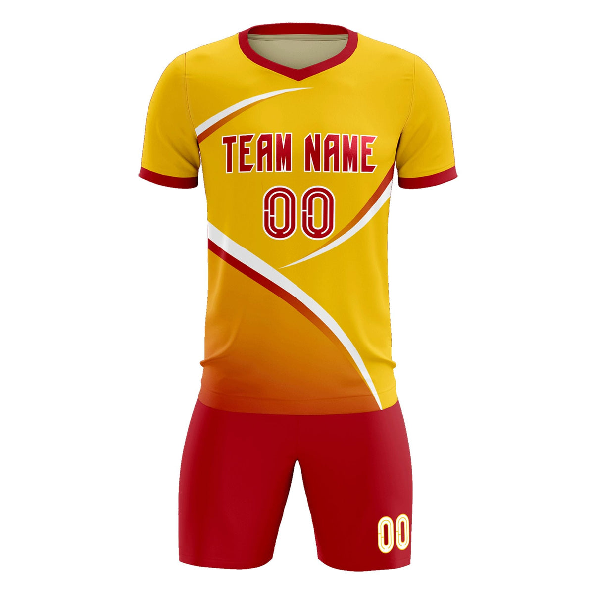 Custom Gold Red Color Block Training Uniform For Men Soccer Sets Jersey