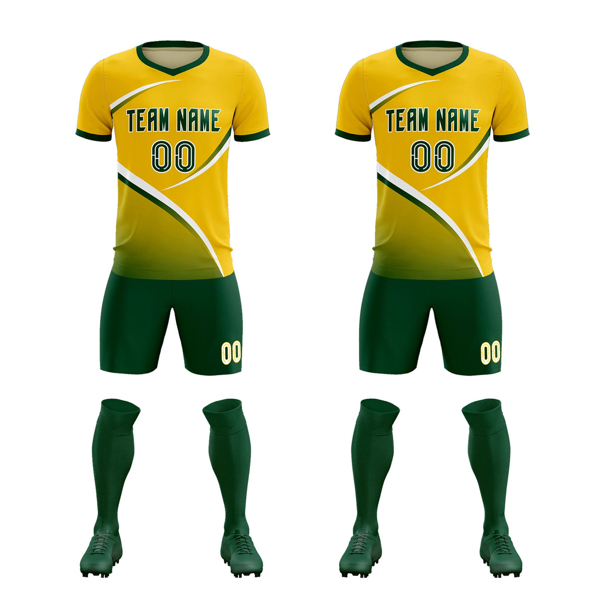 Custom Gold Green Color Block Training Uniform For Men Soccer Sets Jersey