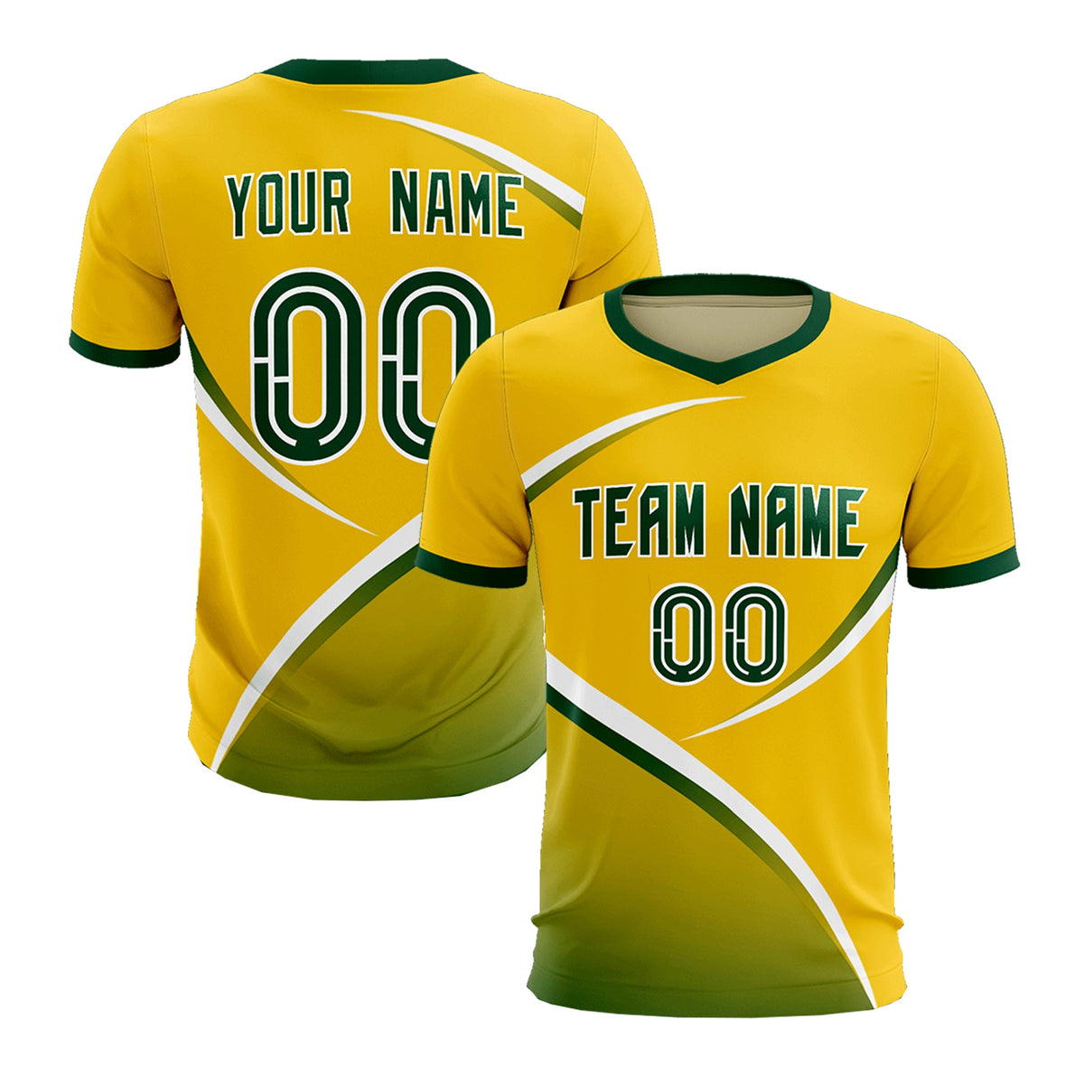 Custom Gold Green Color Block Training Uniform For Men Soccer Sets Jersey