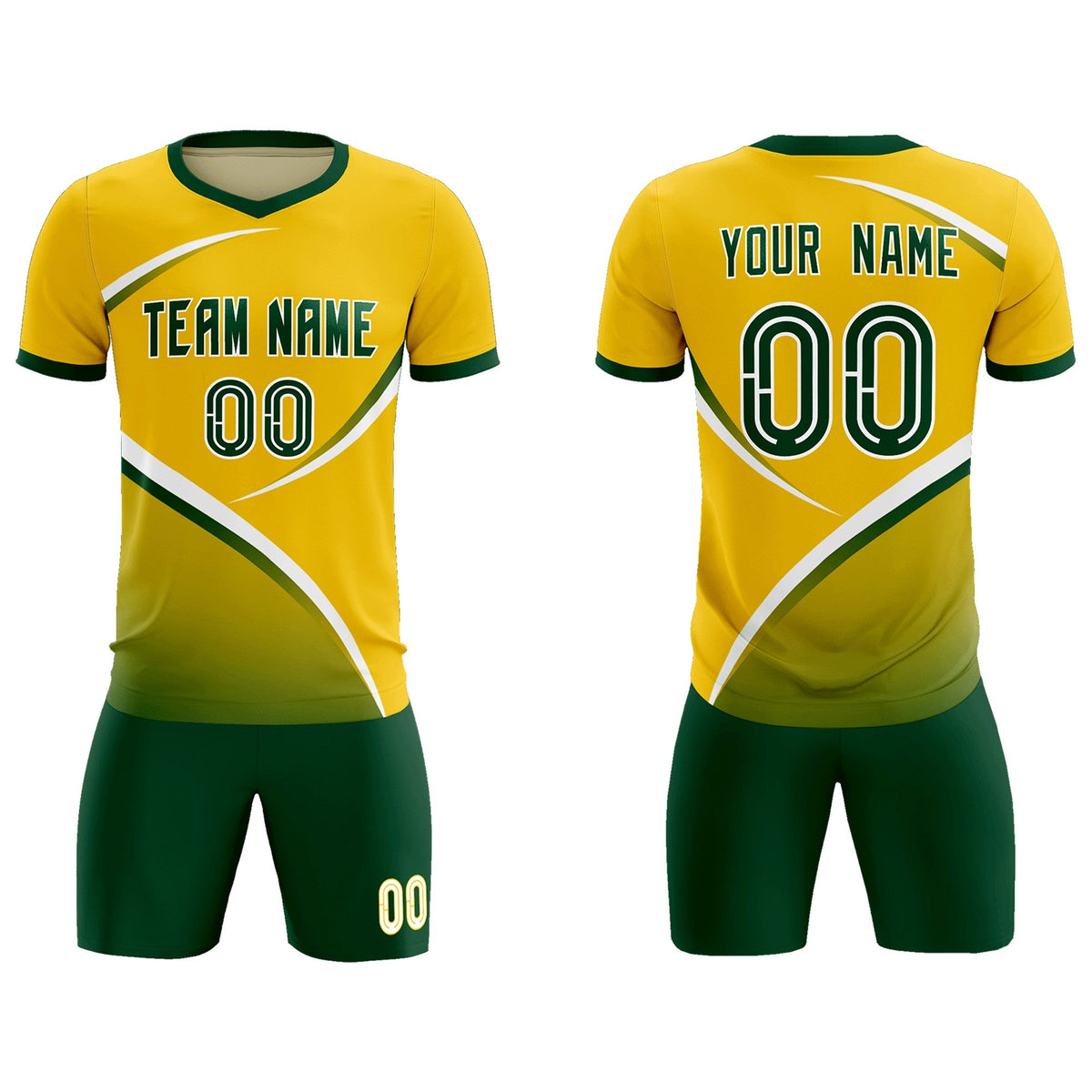 Custom Gold Green Color Block Training Uniform For Men Soccer Sets Jersey
