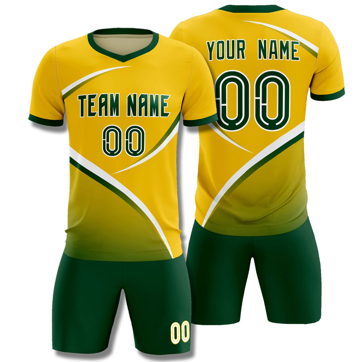 Custom Gold Green Color Block Training Uniform For Men Soccer Sets Jersey