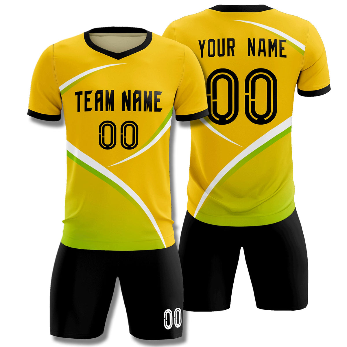 Custom Gold Black Color Block Training Uniform For Men Soccer Sets Jersey