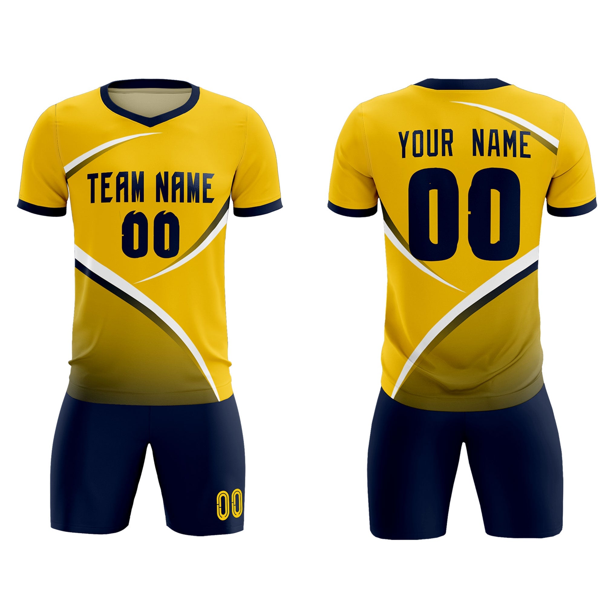 Custom Gold Navy Color Block Training Uniform For Men Soccer Sets Jersey