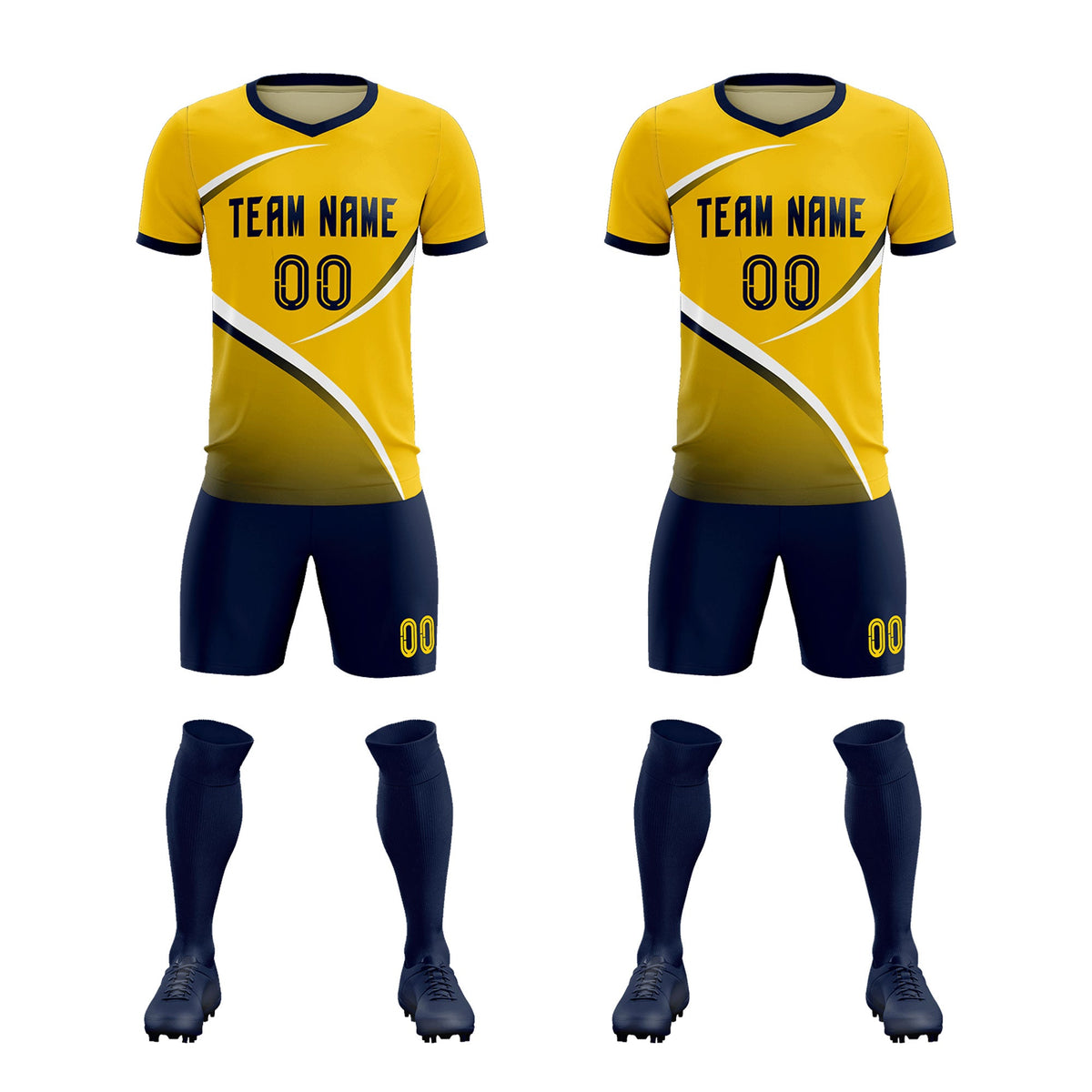Custom Gold Navy Color Block Training Uniform For Men Soccer Sets Jersey