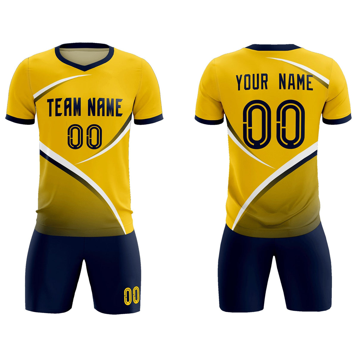 Custom Gold Navy Color Block Training Uniform For Men Soccer Sets Jersey