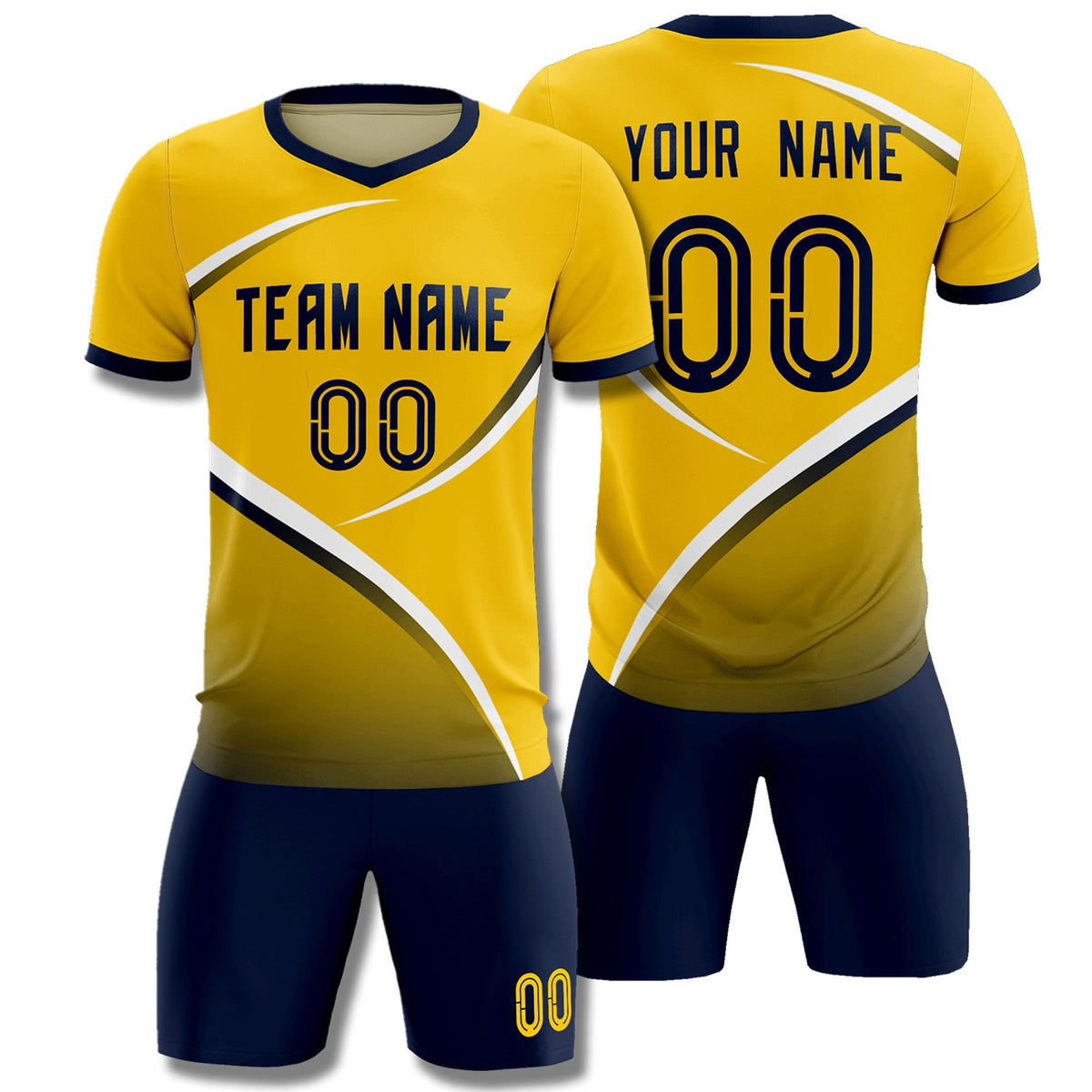 Custom Gold Navy Color Block Training Uniform For Men Soccer Sets Jersey