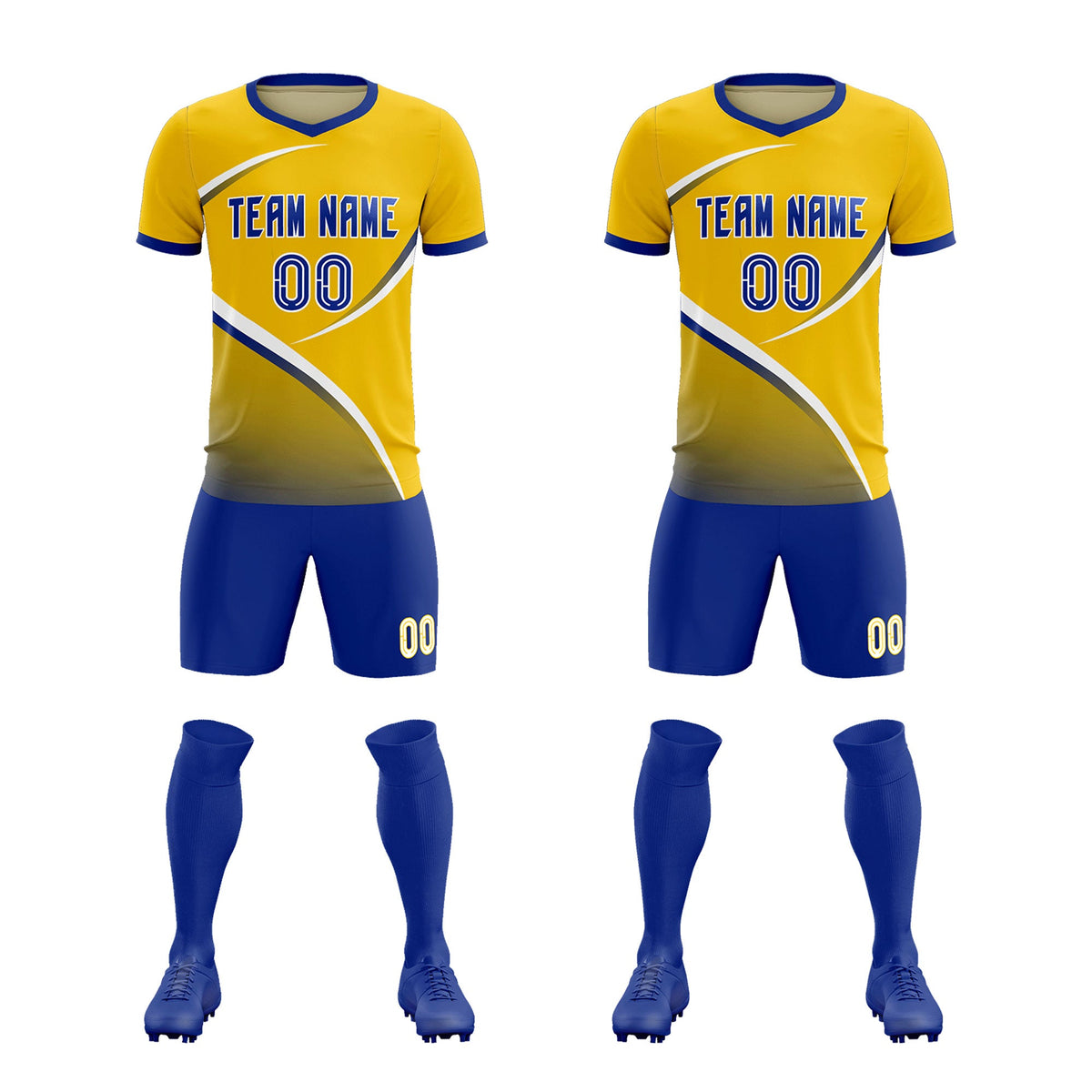Custom Gold Royal Color Block Training Uniform For Men Soccer Sets Jersey