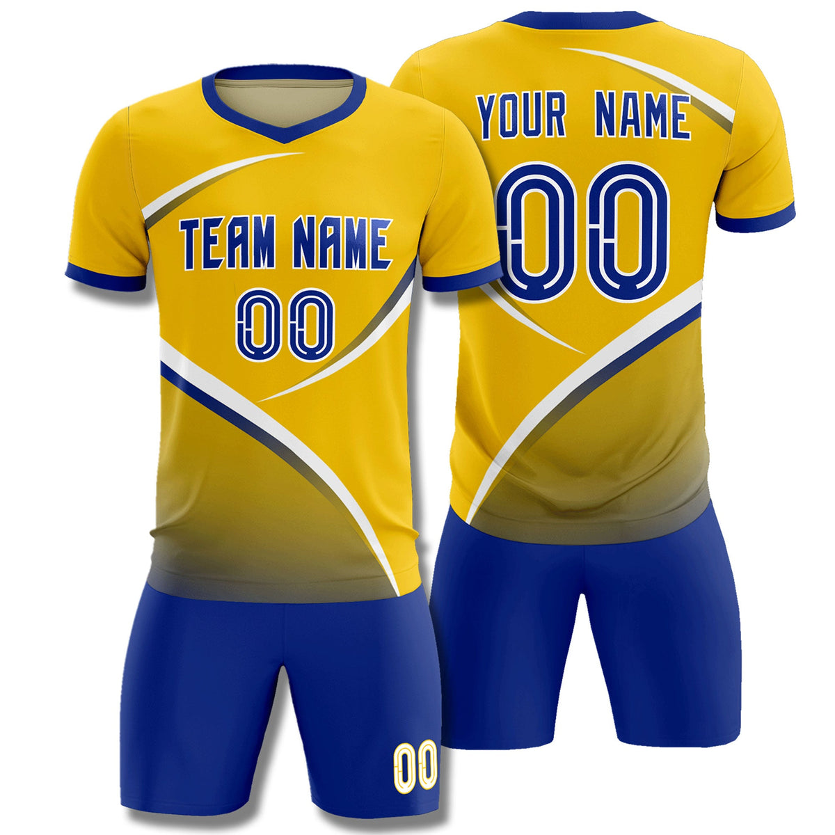 Custom Gold Royal Color Block Training Uniform For Men Soccer Sets Jersey
