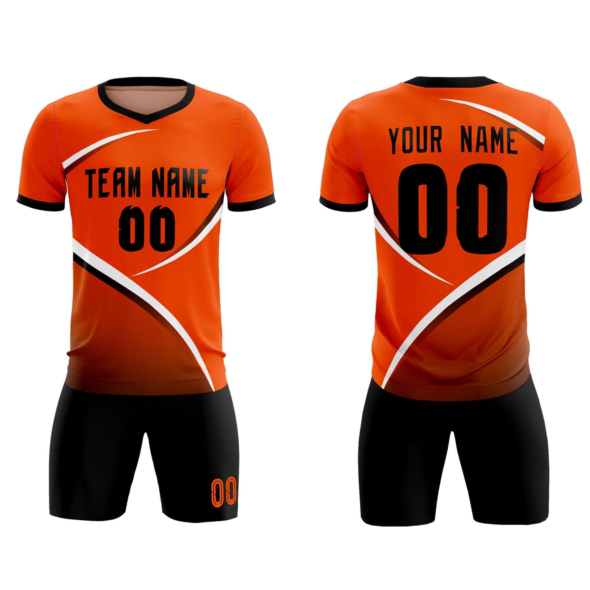 Custom Orange Black Color Block Training Uniform For Men Soccer Sets Jersey