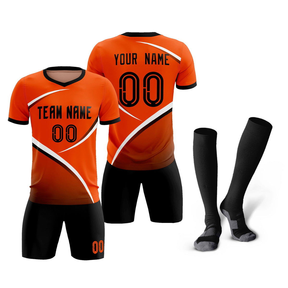Custom Orange Black Color Block Training Uniform For Men Soccer Sets Jersey
