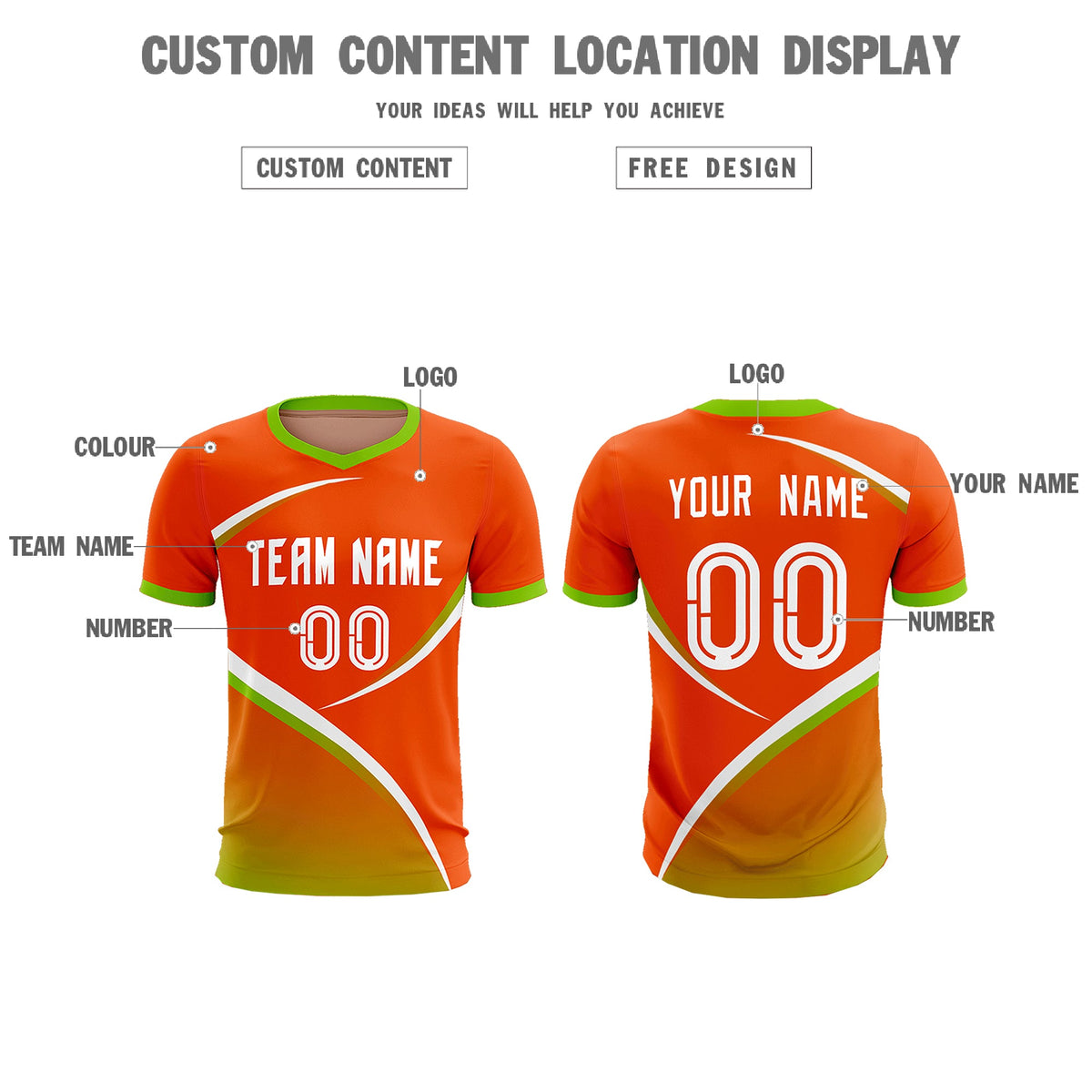 Custom Orange Neon Green Color Block Training Uniform For Men Soccer Sets Jersey