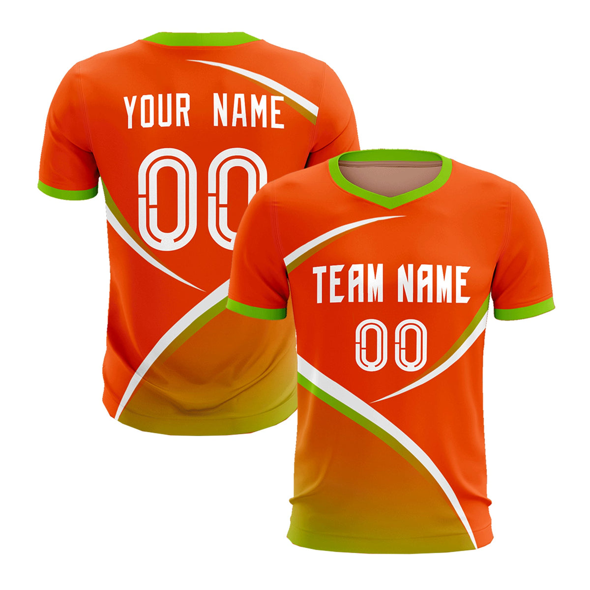 Custom Orange Neon Green Color Block Training Uniform For Men Soccer Sets Jersey