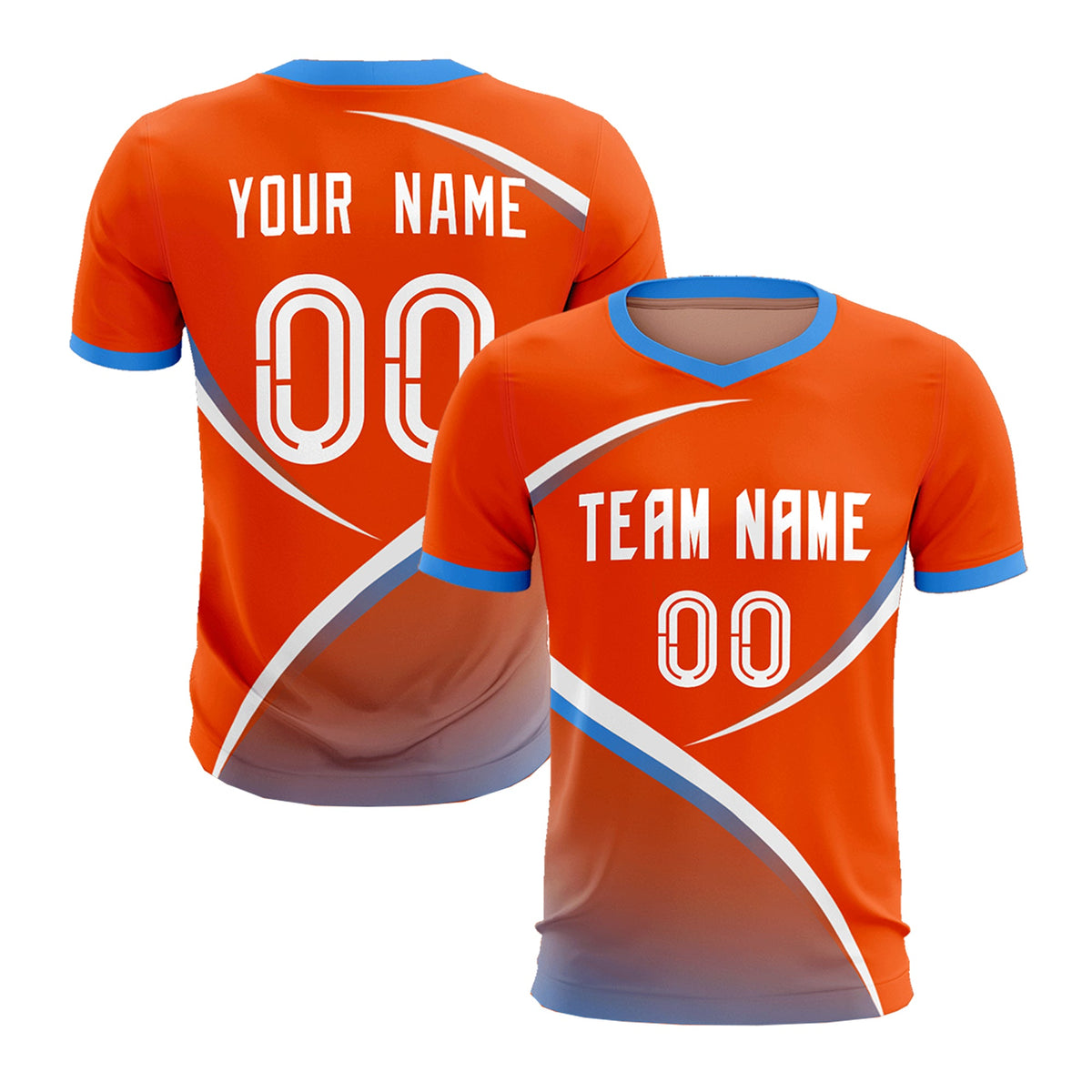 Custom Orange Powder Blue Color Block Training Uniform For Men Soccer Sets Jersey