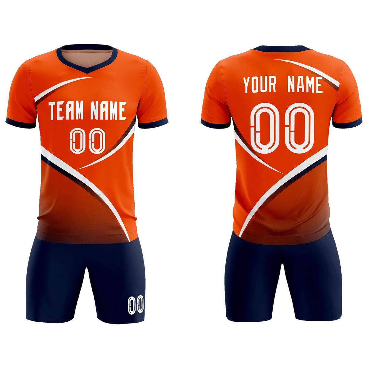 Custom Orange Navy Color Block Training Uniform For Men Soccer Sets Jersey