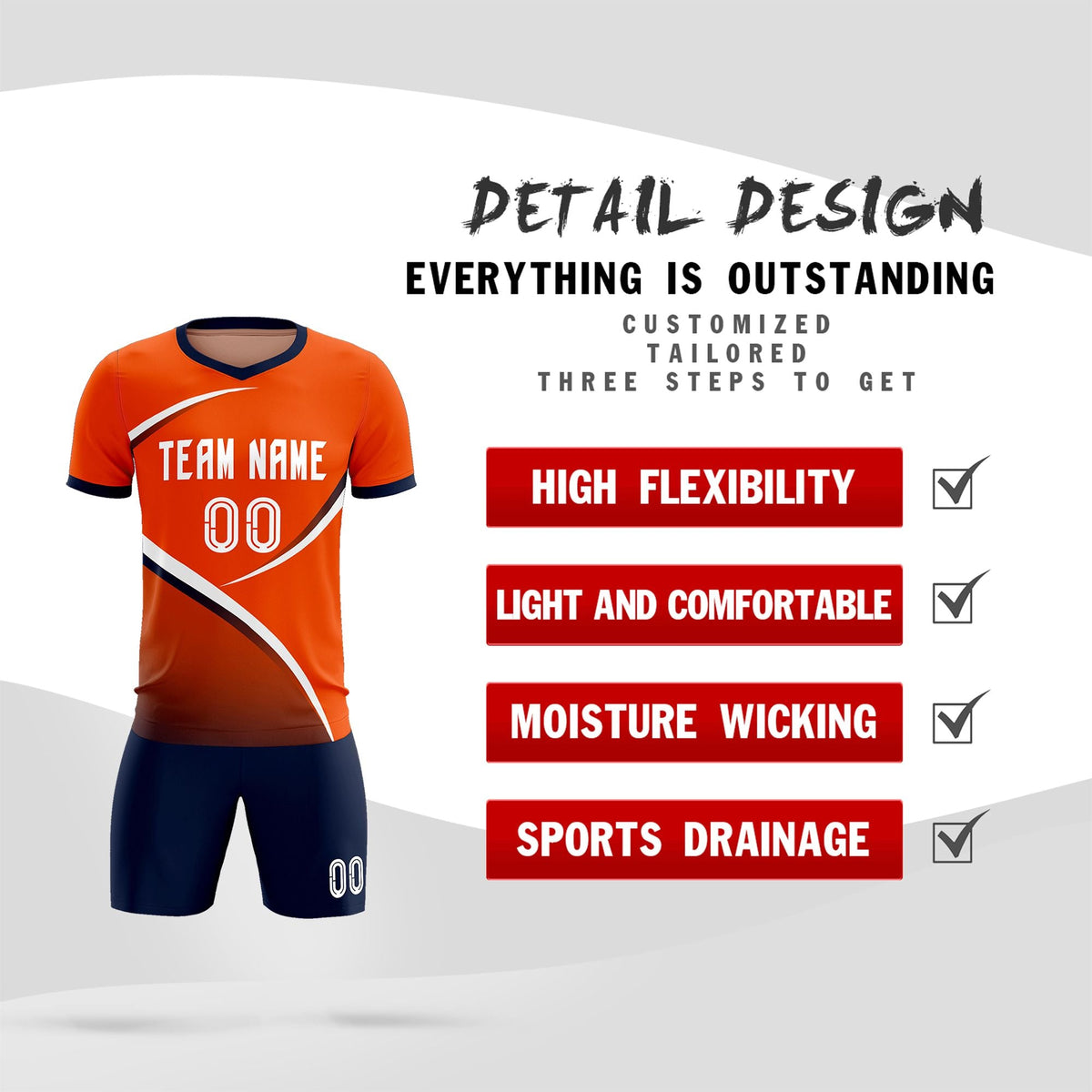 Custom Orange Navy Color Block Training Uniform For Men Soccer Sets Jersey