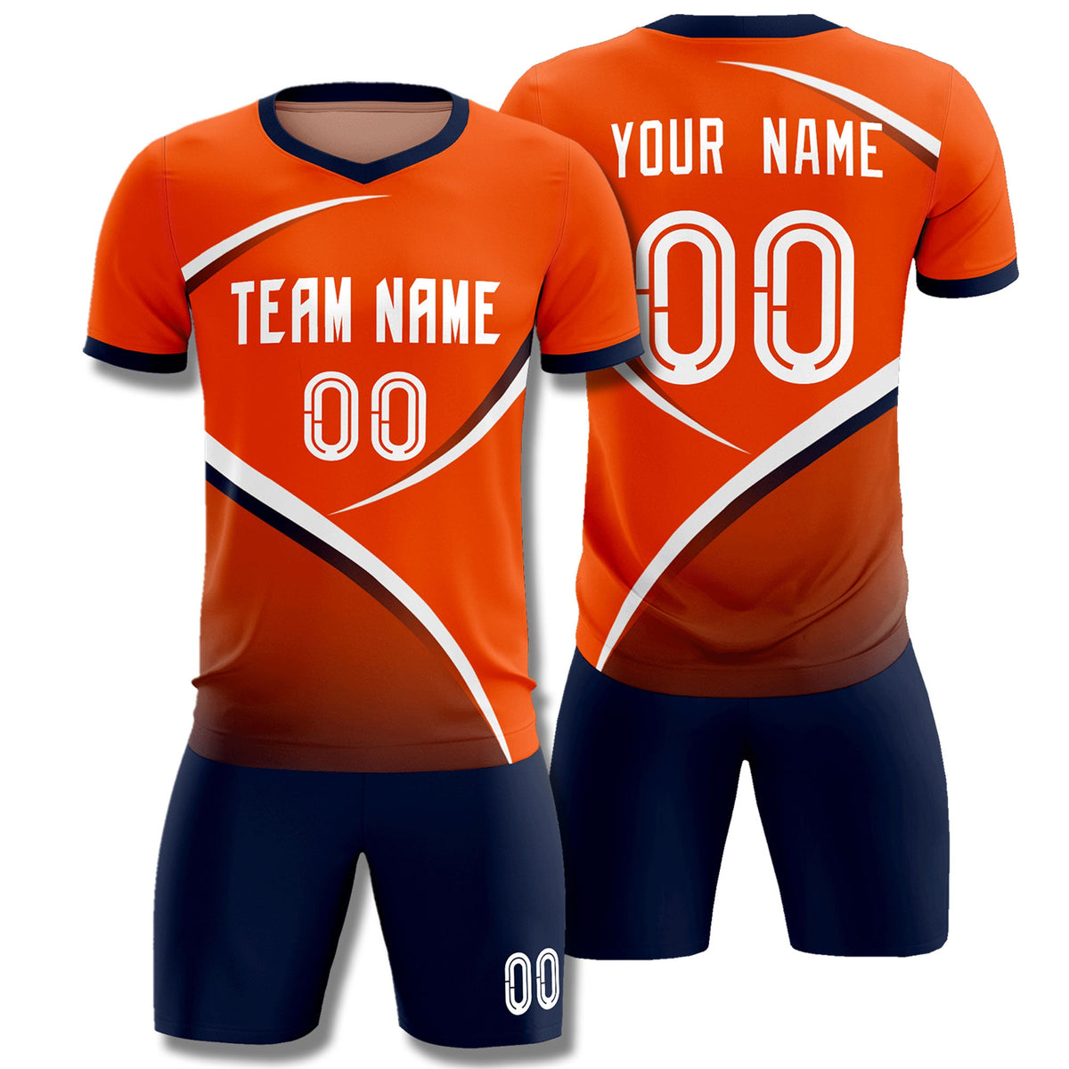 Custom Orange Navy Color Block Training Uniform For Men Soccer Sets Jersey