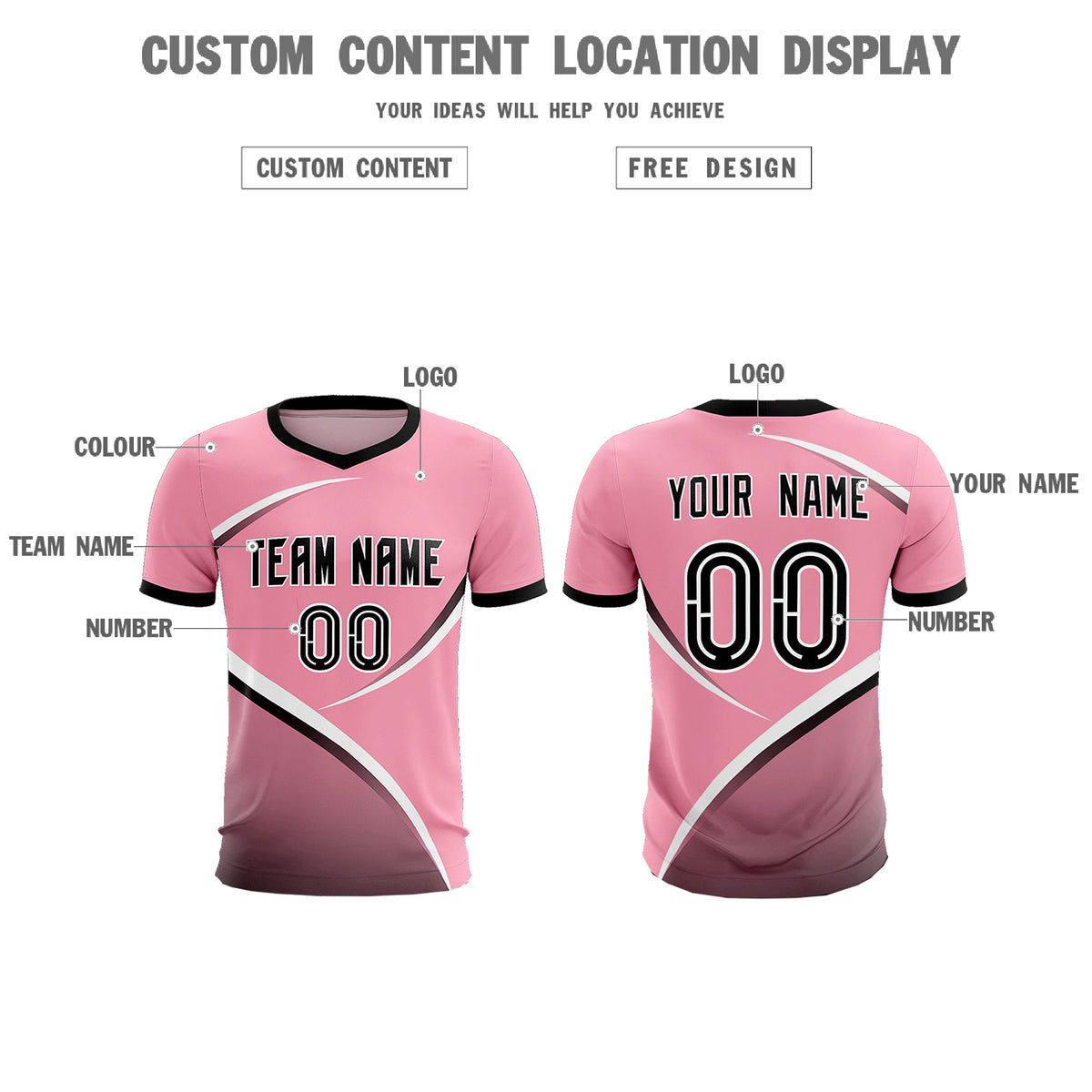 Custom Light Pink Black Color Block Training Uniform For Men Football Kits Jersey