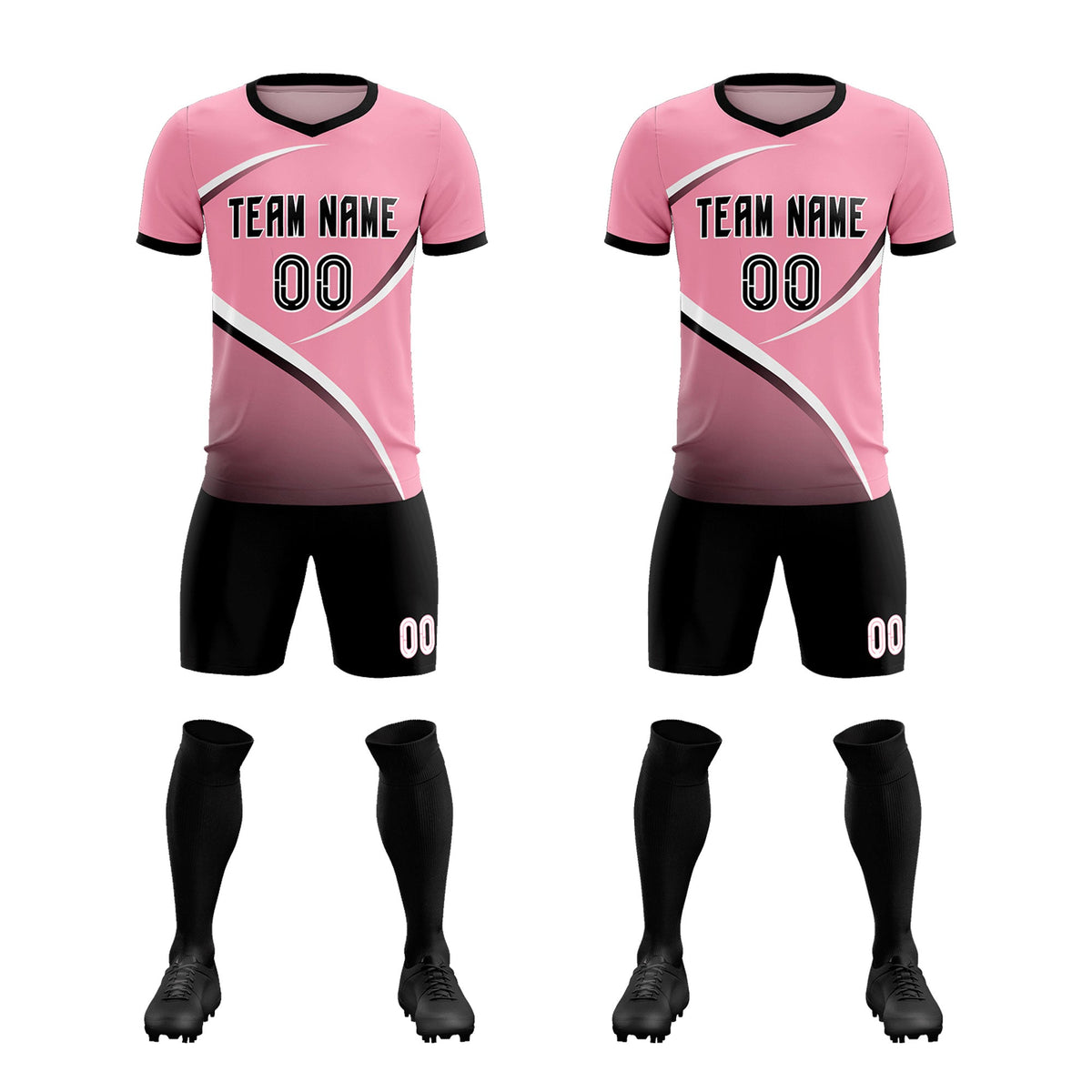 Custom Light Pink Black Color Block Training Uniform For Men Football Kits Jersey
