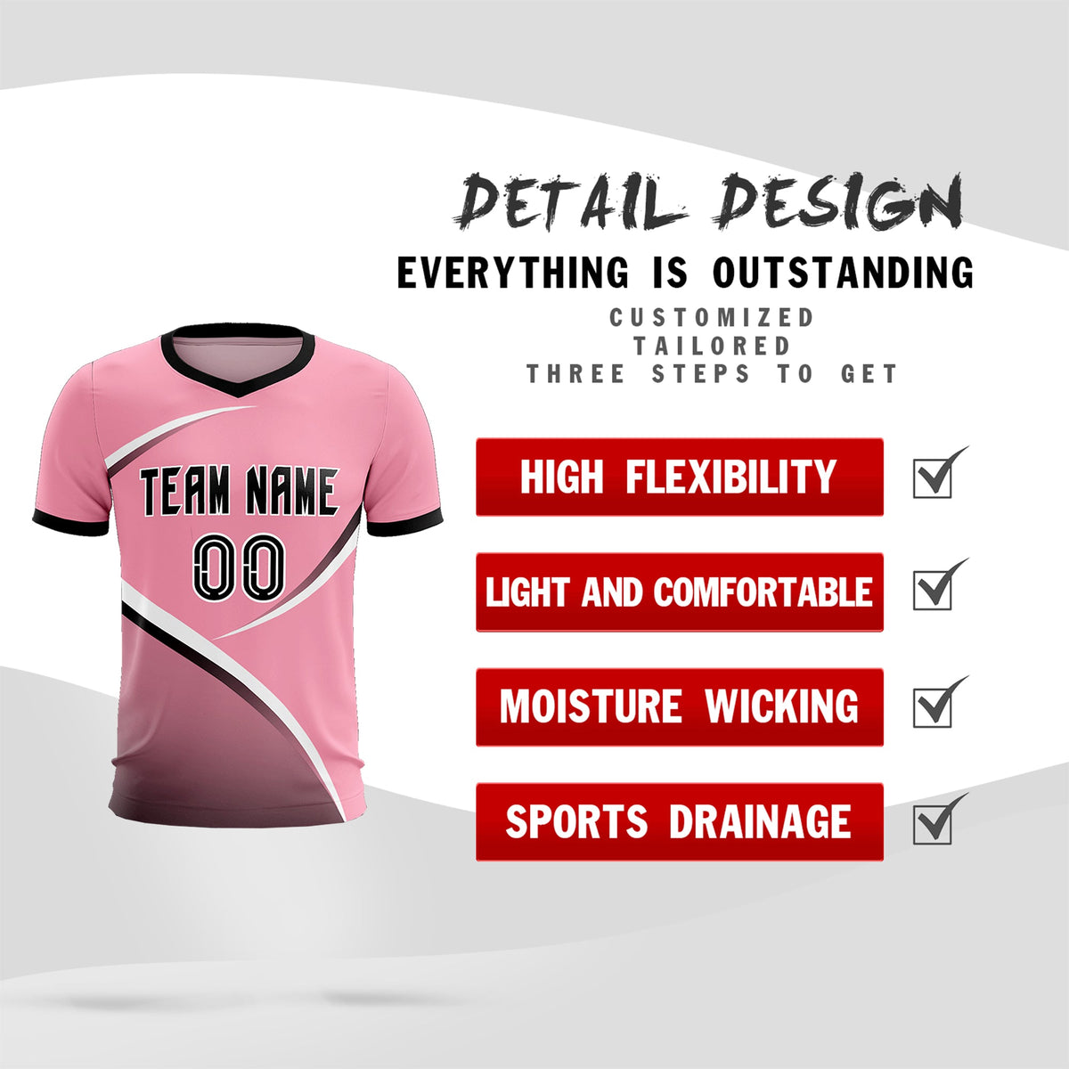 Custom Light Pink Black Color Block Training Uniform For Men Football Kits Jersey