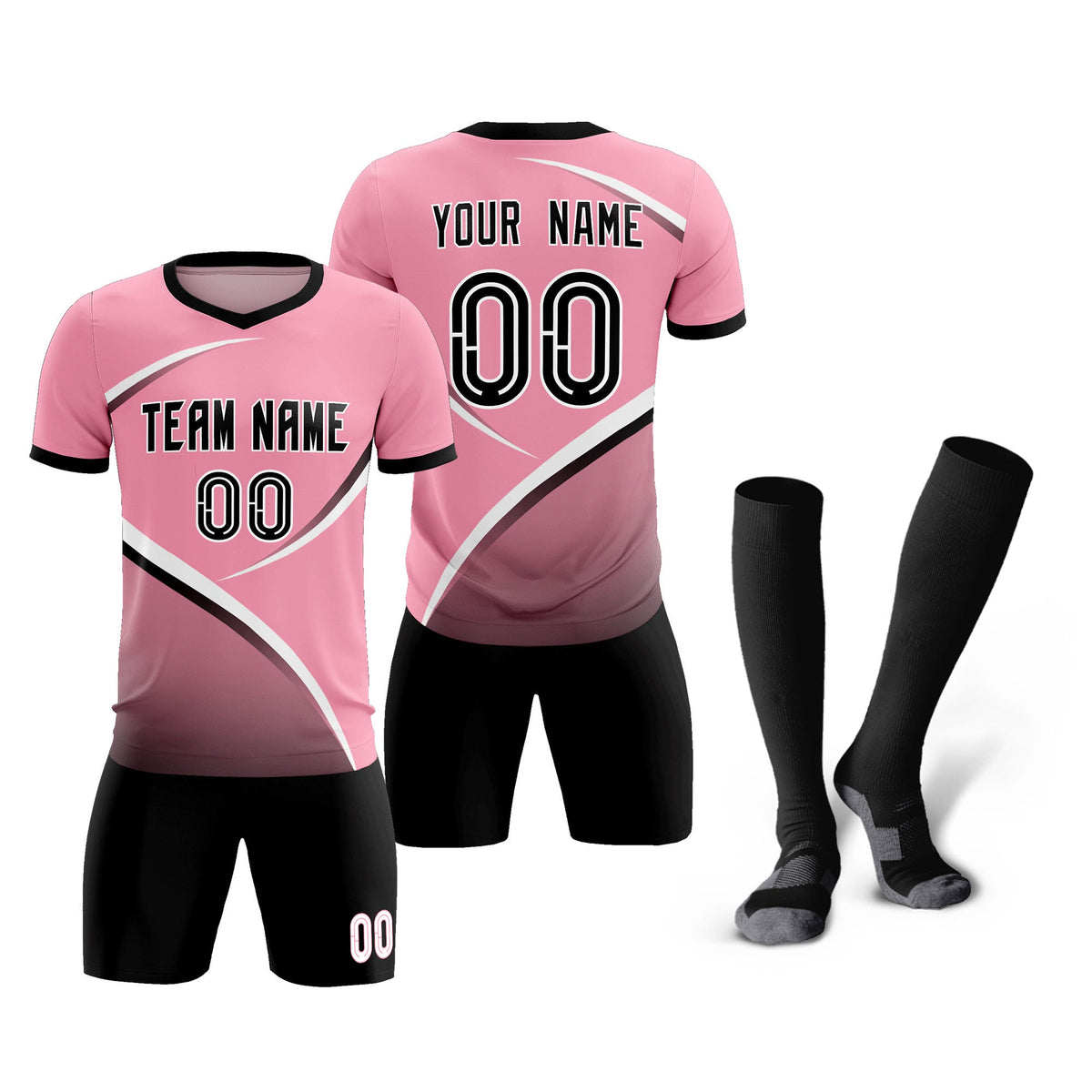 Custom Light Pink Black Color Block Training Uniform For Men Football Kits Jersey