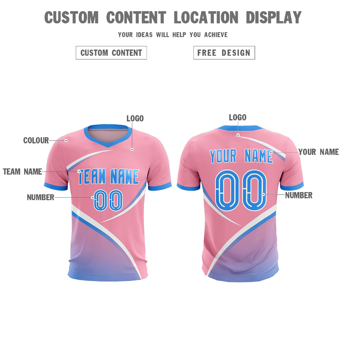 Custom Light Pink Powder Blue Color Block Training Uniform For Men Football Kits Jersey