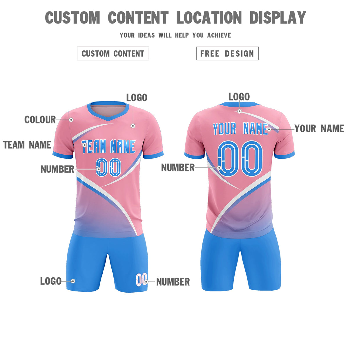 Custom Light Pink Powder Blue Color Block Training Uniform For Men Football Kits Jersey