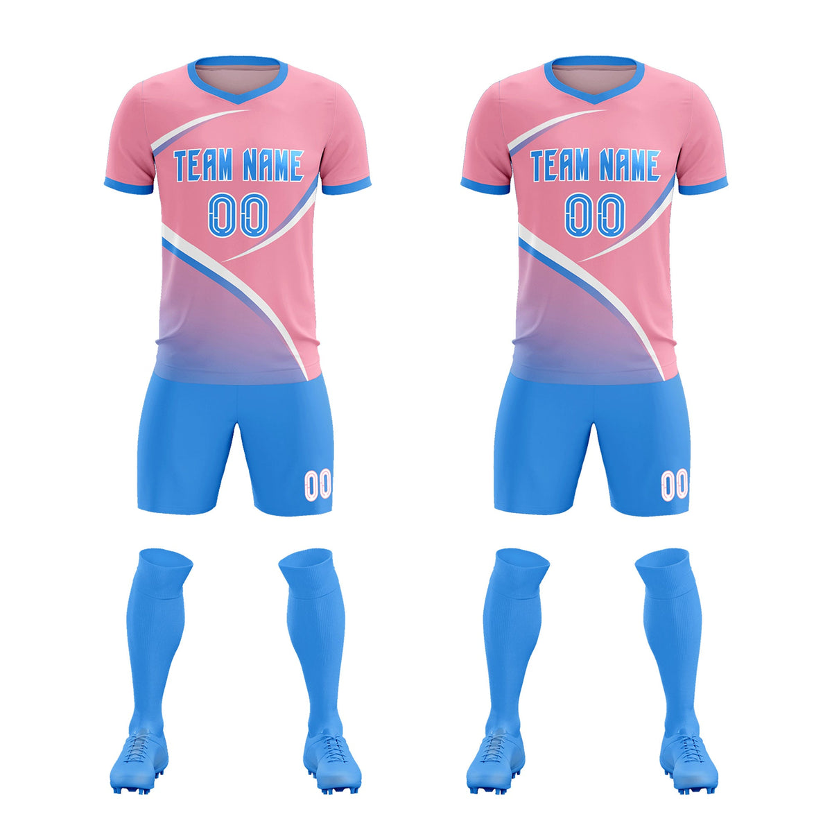 Custom Light Pink Powder Blue Color Block Training Uniform For Men Football Kits Jersey