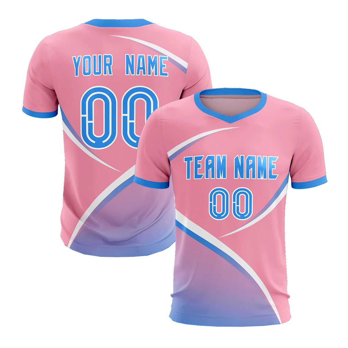 Custom Light Pink Powder Blue Color Block Training Uniform For Men Football Kits Jersey