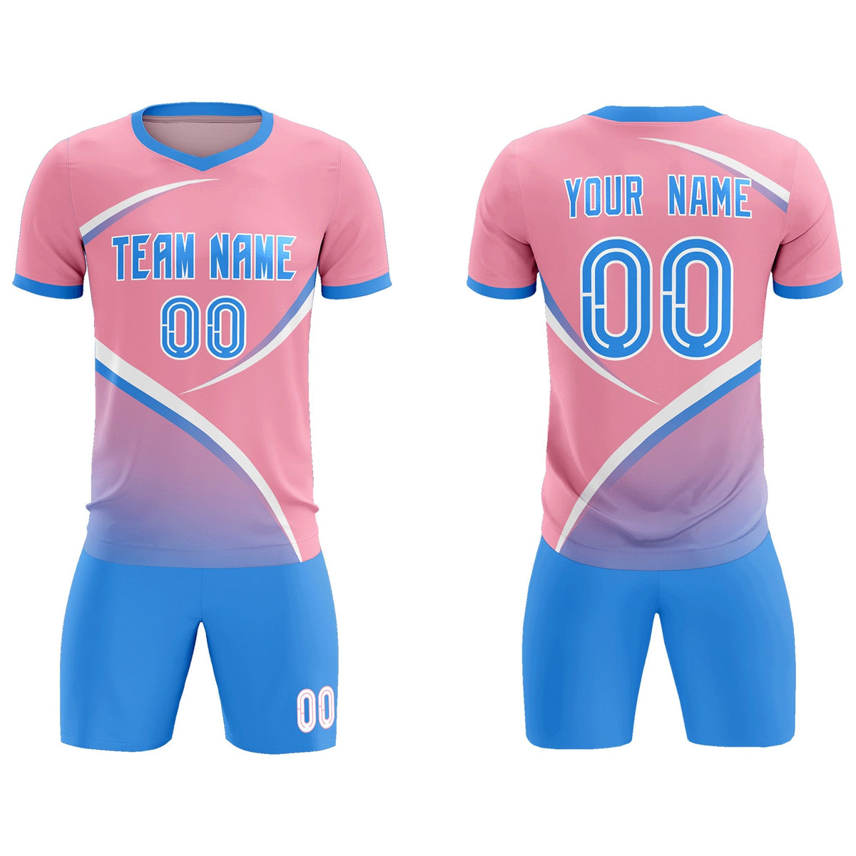 Custom Light Pink Powder Blue Color Block Training Uniform For Men Football Kits Jersey