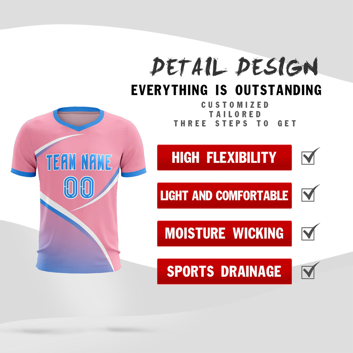 Custom Light Pink Powder Blue Color Block Training Uniform For Men Football Kits Jersey