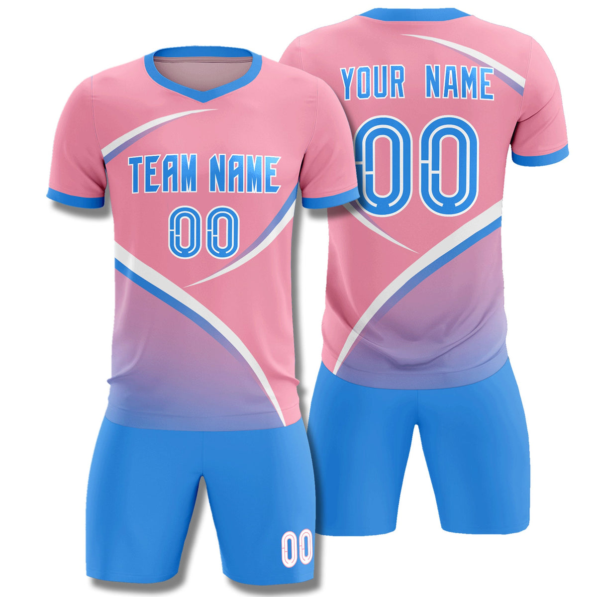 Custom Light Pink Powder Blue Color Block Training Uniform For Men Football Kits Jersey