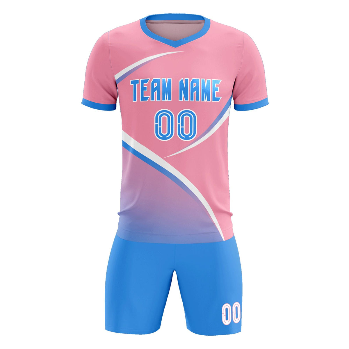 Custom Light Pink Powder Blue Color Block Training Uniform For Men Football Kits Jersey