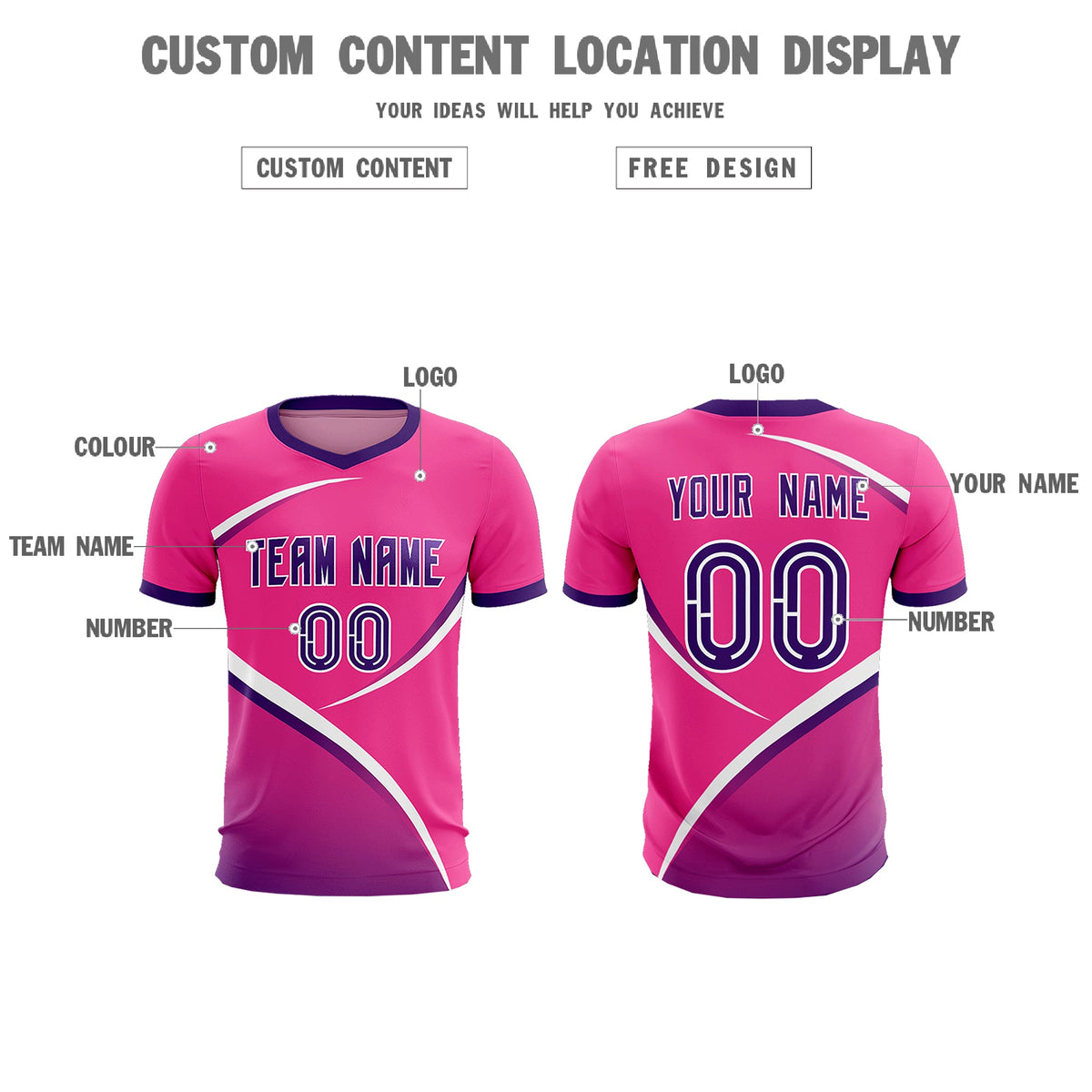 Custom Pink Purple Color Block Training Uniform For Men Soccer Sets Jersey