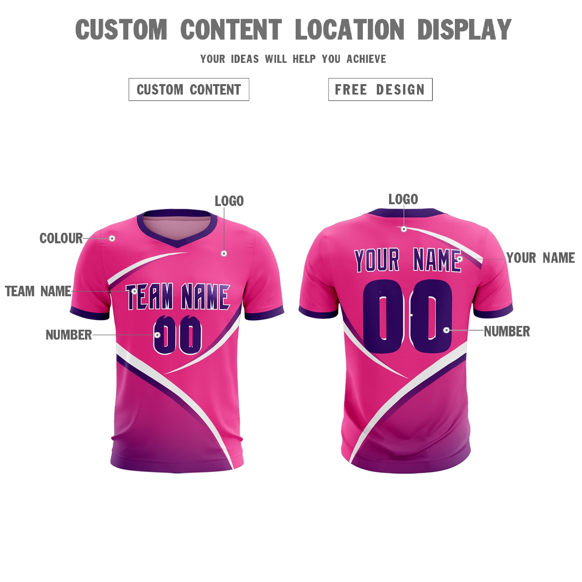 Custom Pink Purple Color Block Training Uniform For Men Soccer Sets Jersey