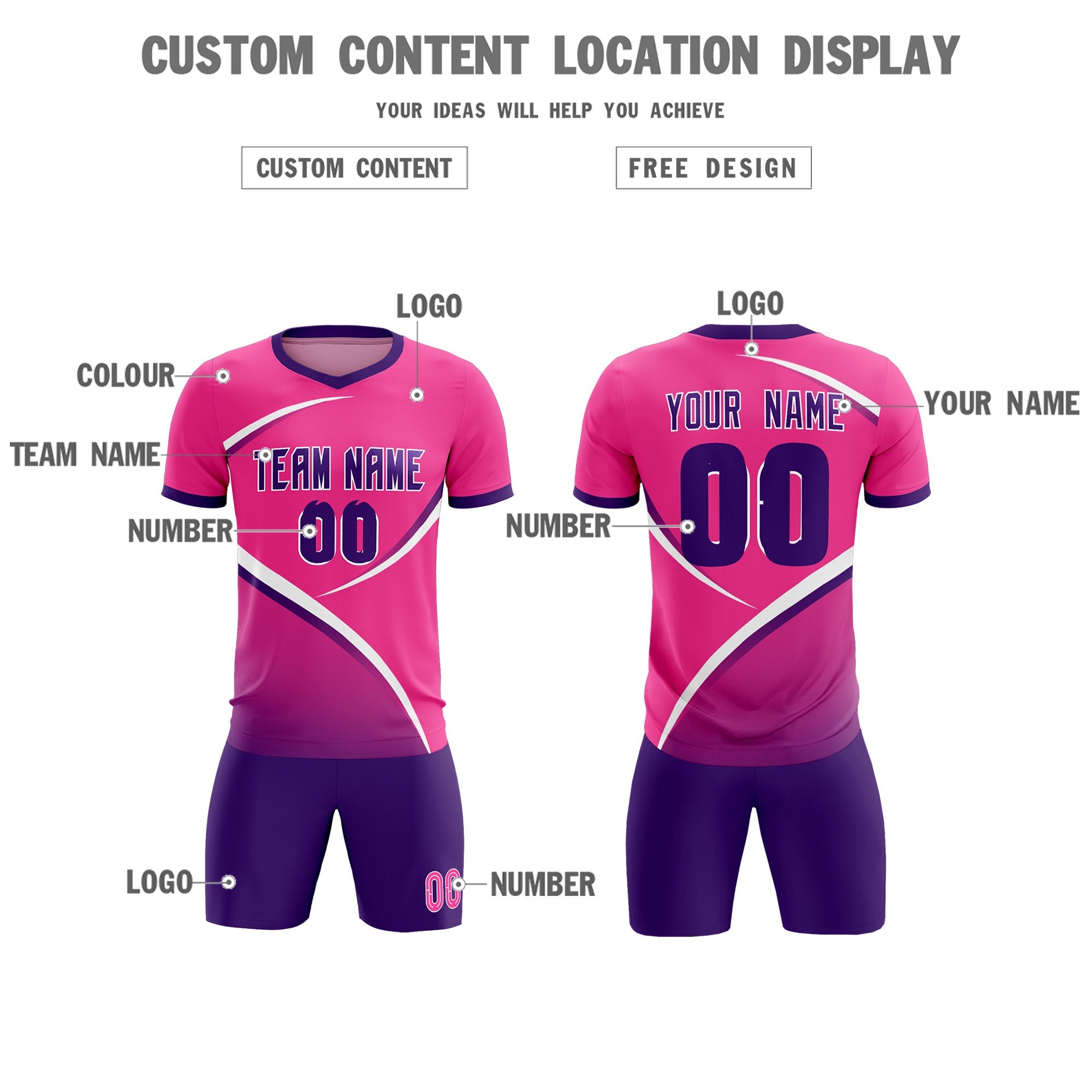 Custom Pink Purple Color Block Training Uniform For Men Soccer Sets Jersey